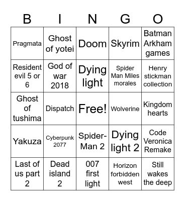 Games Dave might platinum Bingo Card
