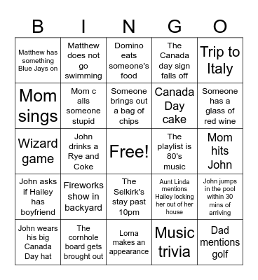 Canada Day 2026 Bingo Card
