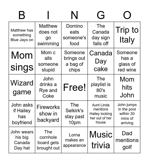 Canada Day 2026 Bingo Card