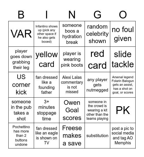 USA v. Belgium Bingo Card