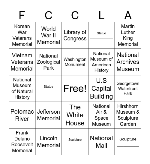 NLC Washington, D.C. Bingo Card