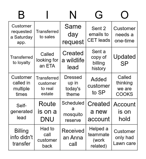 Untitled Bingo Card
