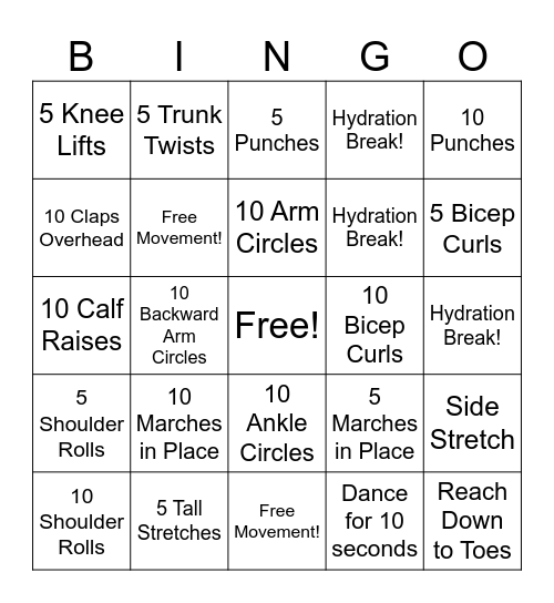 Fitness Bingo! Bingo Card