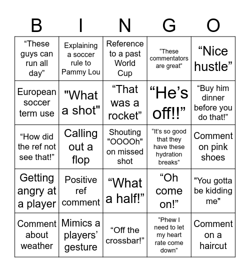 DCH World Cup Bingo Card