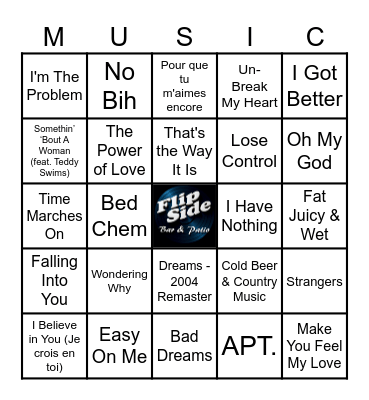 My Top 2025 Songs Bingo Card