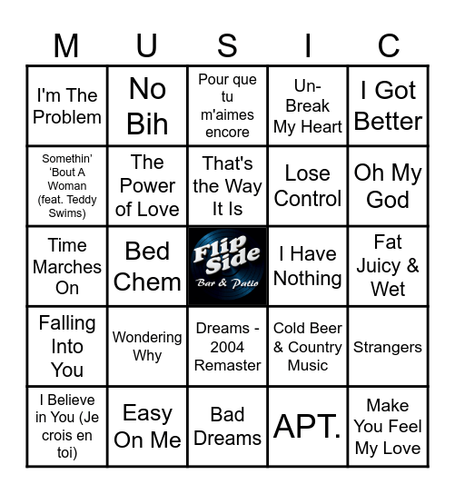 My Top 2025 Songs Bingo Card
