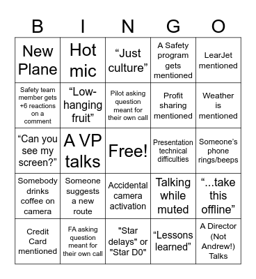 Team Member Call Bingo Card