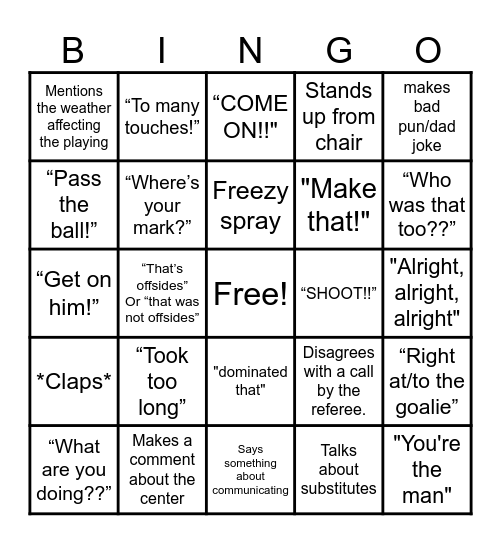 USA vs Coaches Bingo Card