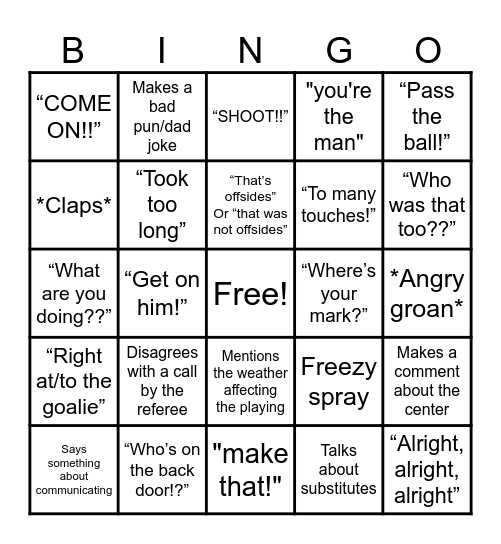 USA vs The Sideline Critics Bingo Card
