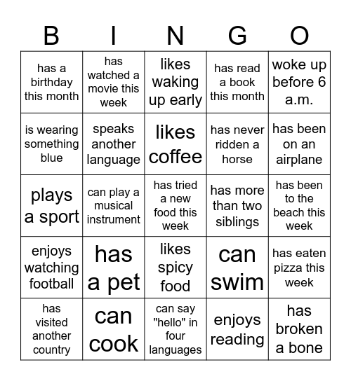 Find someone who Bingo Card