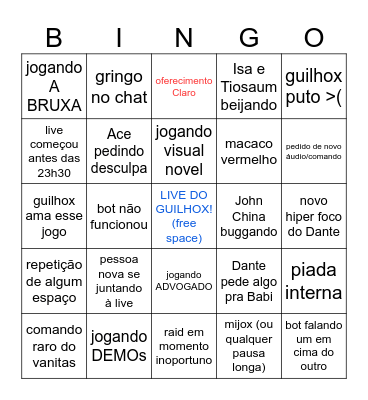 Guilhox Bingox Bingo Card