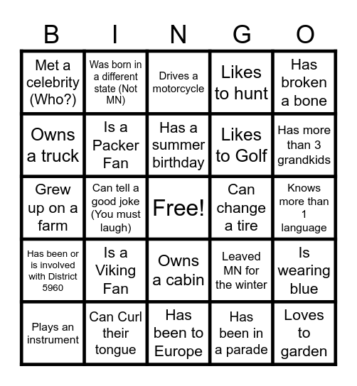 Rotary Bingo Card