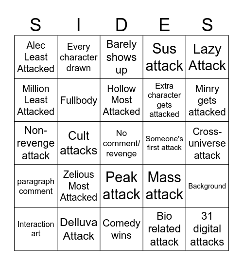 Sides AF Bingo Card