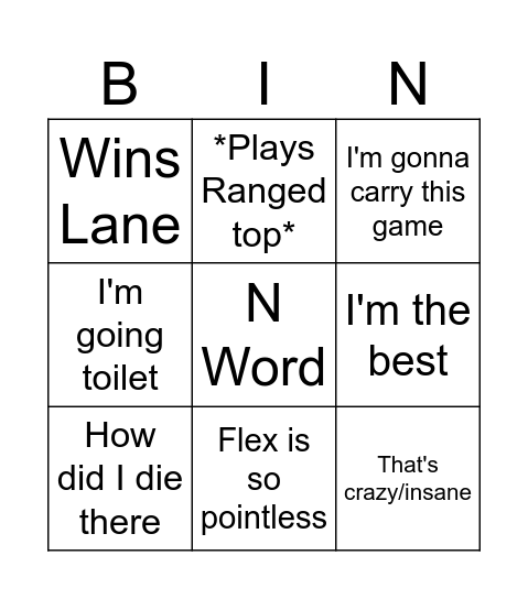 Slexyc Bingo Card