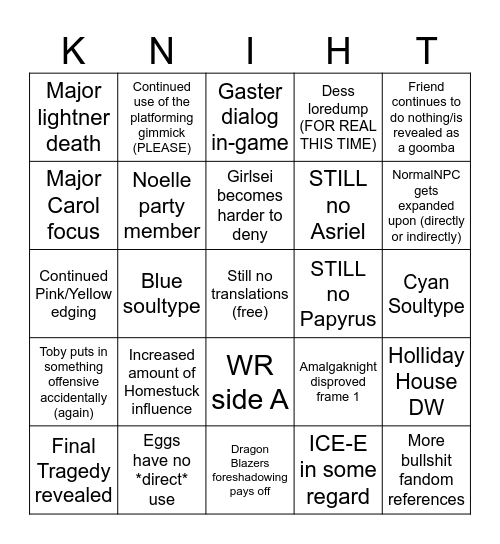 DELTARUNE EARLY CH6 BINGO Card