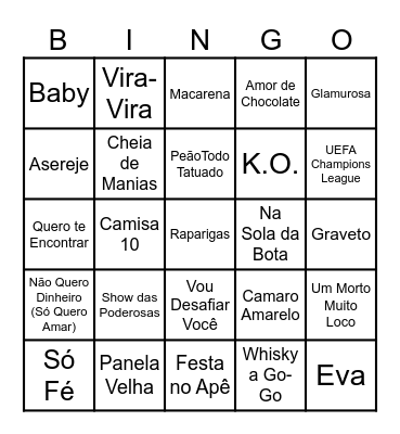 Bingo Musical Fazenda Tanquinho Bingo Card