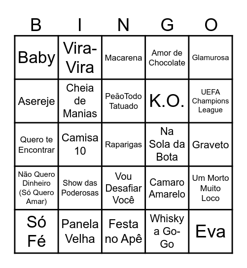 Bingo Musical Fazenda Tanquinho Bingo Card