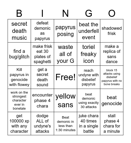 Bonetale's ULTIMATE BINGO Card