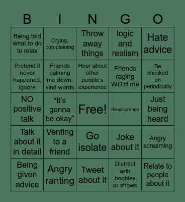 What helps when I am angry or frustrated Bingo Card