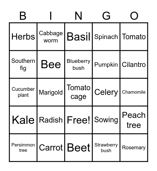 Edible Plant Bingo 1 Bingo Card