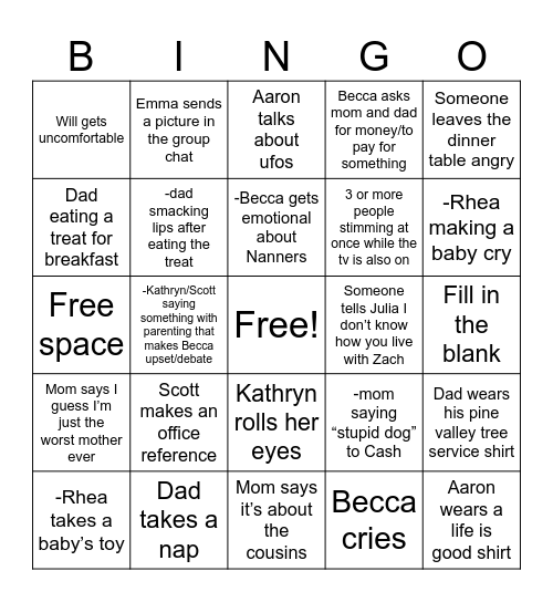 Vezzosi Vaycay Bingo Card
