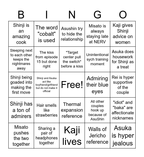 AsuShin Fanfic Moments Bingo Card