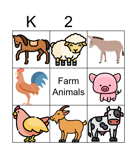 Farm Animals Bingo Card