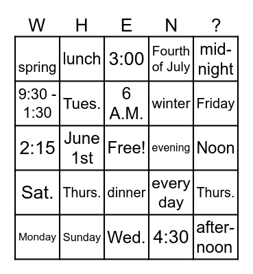 TIMES Bingo Card