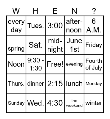 TIMES Bingo Card