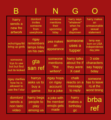 lamps bday fre bingo Card