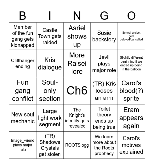 Deltarune Chapter 6 Bingo Card