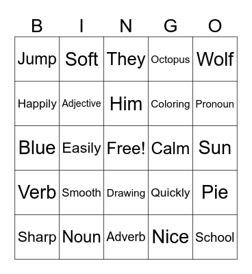 Parts of Speech Bingo Card