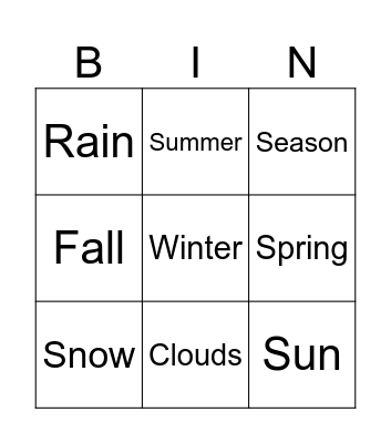 Weather Bingo Card