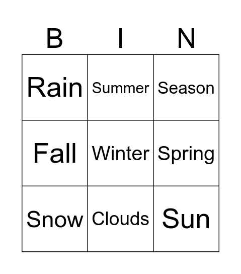 Weather Bingo Card