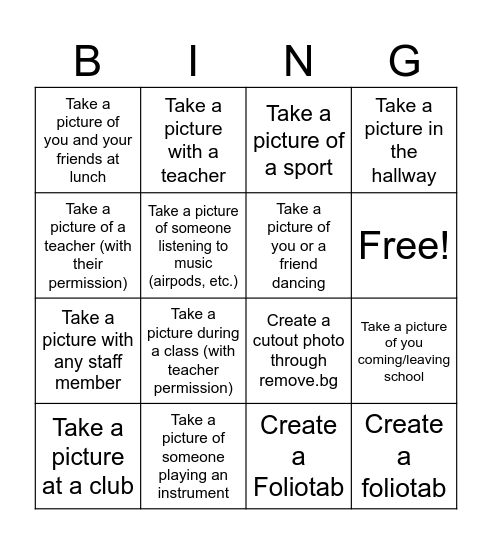 Yearbook Bingo Card