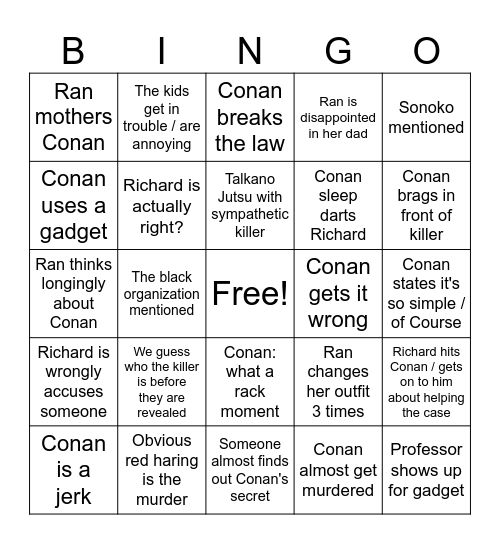 Detective Conan Bingo Card