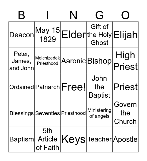 Priesthood Bingo Review Bingo Card