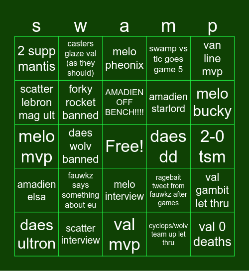 swamp bingo Card