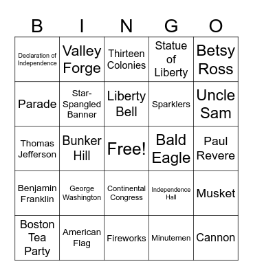 VERG Independence Bingo Card