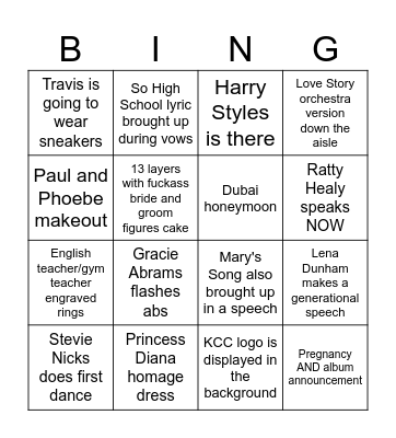 Taylor Wedding Bingo Card
