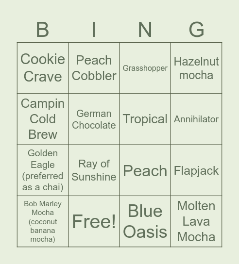 Dutch Bros Bingo Card