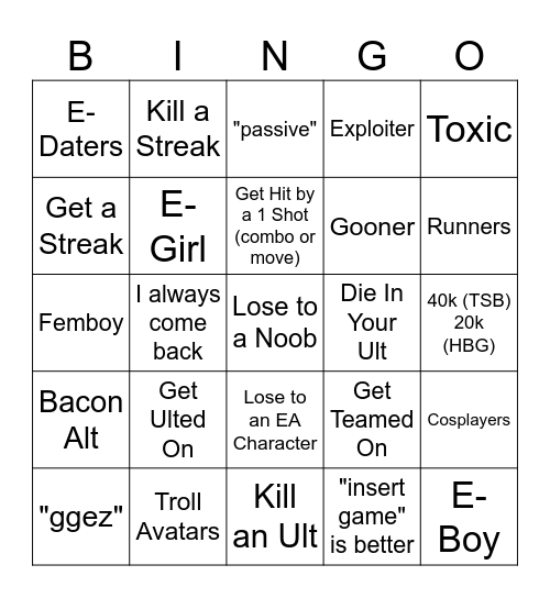 Battlegrounds Bingo Card