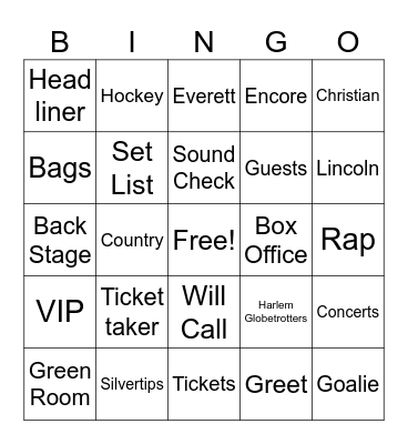 Angel Winds Arena Bingo Card