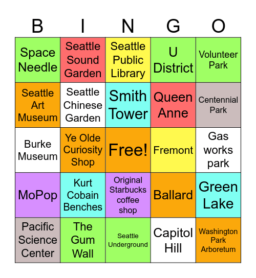 Places around Seattle Bingo Card