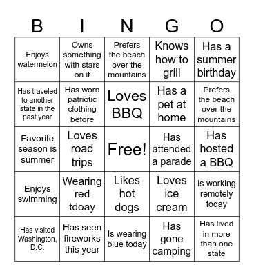 FOURTH OF JULY Bingo Card