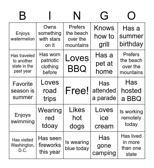 FOURTH OF JULY Bingo Card