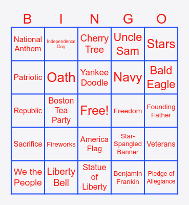 4th of July Bingo Card