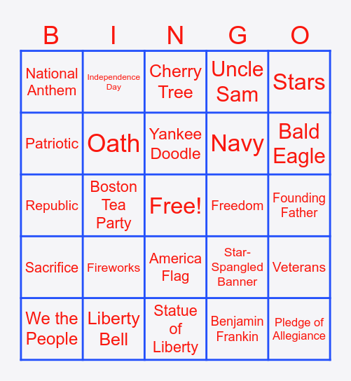 4th of July Bingo Card