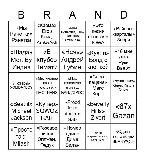 Музлото Bingo Card