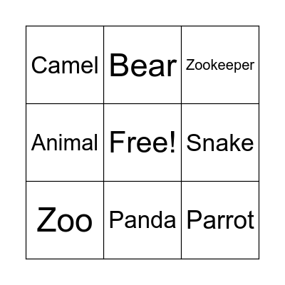 Zoo Animals Bingo Card